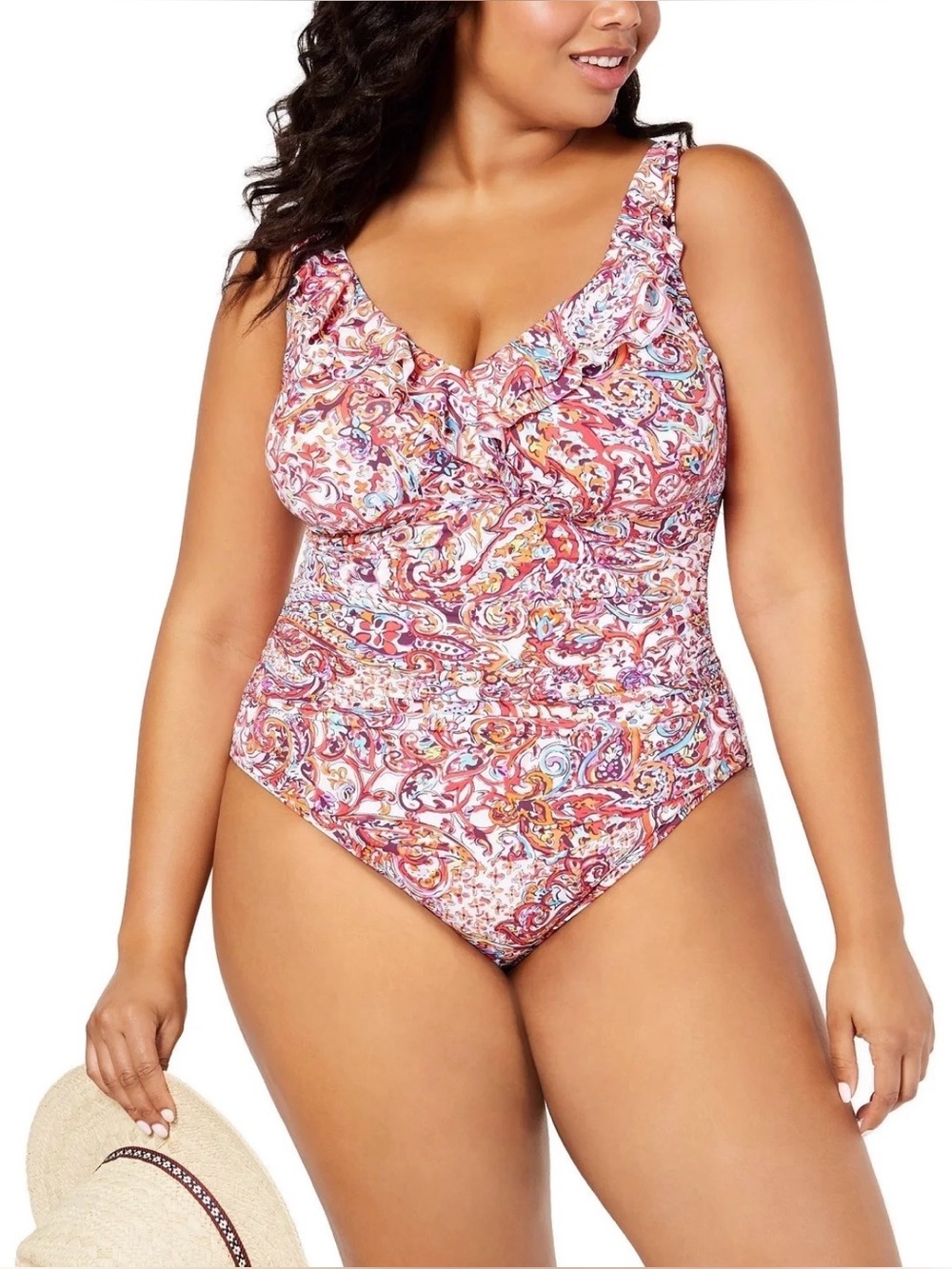 Lauren Ralph Lauren Ruched One Piece Swimsuit Size 22 Paisley Underwire Ruffled
